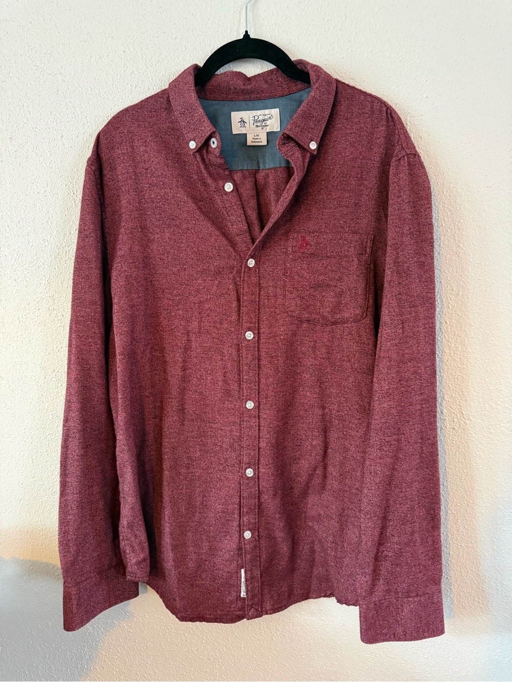 Original Penguin Men's Maroon Long-Sleeve Button-Down Shirt
